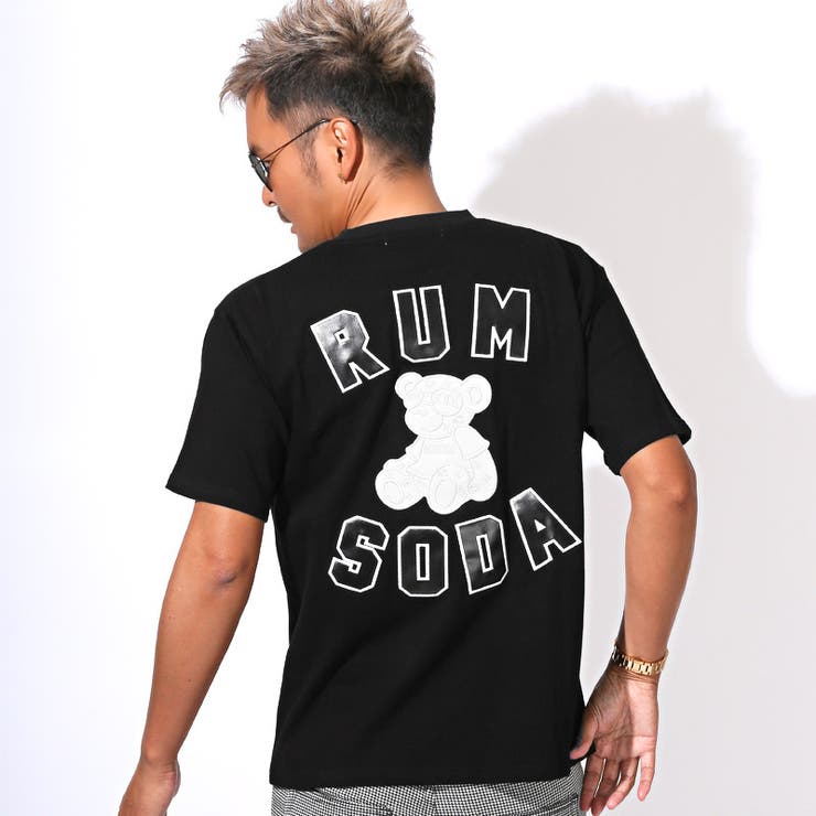 送料無料・RUMSODA・ラムソーダ・RUMSODA・ラムソーダ・Tシャツ・半袖・トップス・カットソー・メンズ・ブランド・バックプリント・PUレザー・刺繍・ワッペン・アップリケ・天竺・ロゴ・クマ・テディベア・綿100・白・黒・ホワイト・ブラック・春・夏・20代・30代・40代