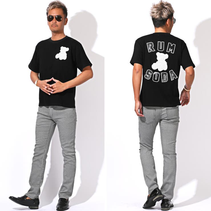 送料無料・RUMSODA・ラムソーダ・RUMSODA・ラムソーダ・Tシャツ・半袖・トップス・カットソー・メンズ・ブランド・バックプリント・PUレザー・刺繍・ワッペン・アップリケ・天竺・ロゴ・クマ・テディベア・綿100・白・黒・ホワイト・ブラック・春・夏・20代・30代・40代