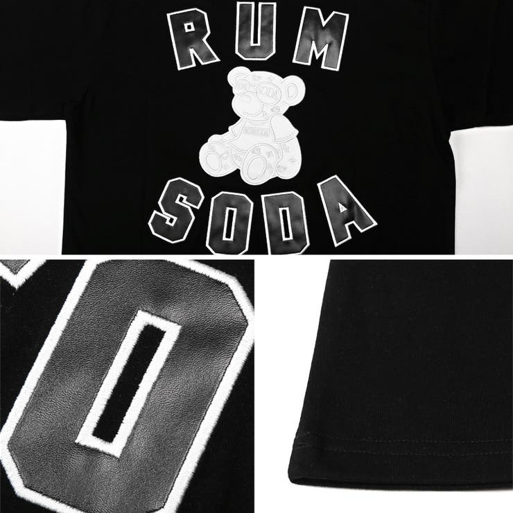 送料無料・RUMSODA・ラムソーダ・RUMSODA・ラムソーダ・Tシャツ・半袖・トップス・カットソー・メンズ・ブランド・バックプリント・PUレザー・刺繍・ワッペン・アップリケ・天竺・ロゴ・クマ・テディベア・綿100・白・黒・ホワイト・ブラック・春・夏・20代・30代・40代