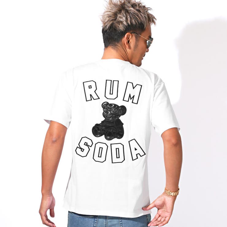 送料無料・RUMSODA・ラムソーダ・RUMSODA・ラムソーダ・Tシャツ・半袖・トップス・カットソー・メンズ・ブランド・バックプリント・PUレザー・刺繍・ワッペン・アップリケ・天竺・ロゴ・クマ・テディベア・綿100・白・黒・ホワイト・ブラック・春・夏・20代・30代・40代