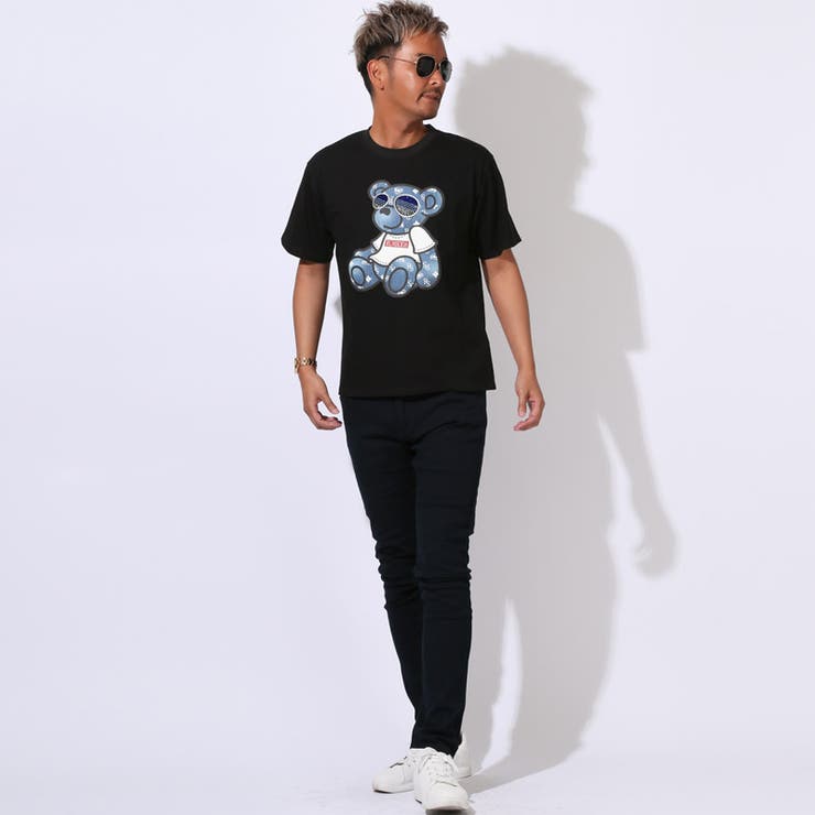 【送料無料】RUMSODA・ラムソーダ・Tシャツ・半袖・トップス・カットソー・メンズ・ブランド・ラインストーン・キラキラ・天竺・ロゴ・クマ・テディベア・プリント・おしゃれ・綿100・白T・黒T・アメカジ・ホワイト・ブラック・春服・夏服・20代・30代・40代