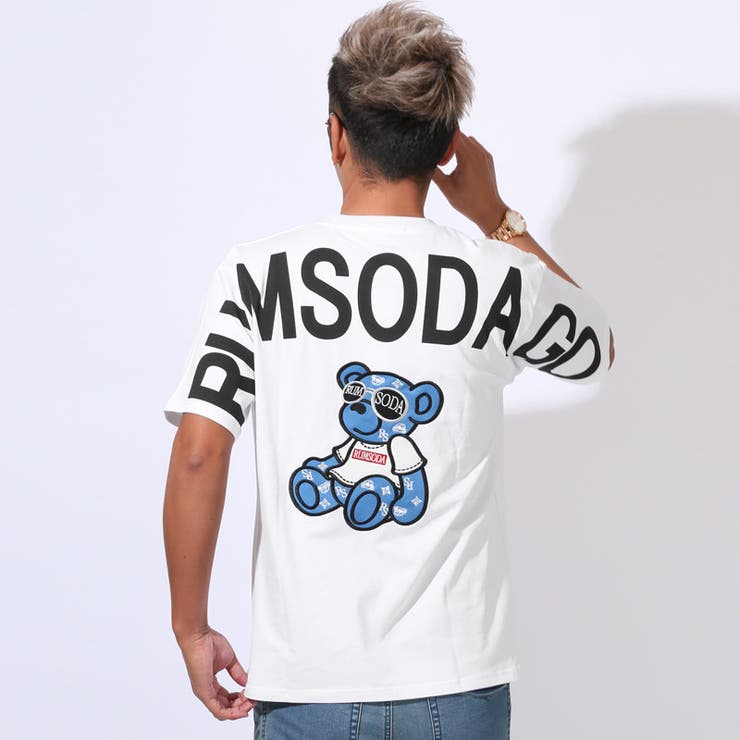 Tシャツ・半袖・トップス・カットソー・メンズ・ブランド・テディベア・クマ・バックプリント・刺繍・アップリケ・アーチロゴ・天竺・綿100・コットン・カジュアル・スリム・白T・黒T・夏服・春服・20代・30代・40代・ユニセックス・ミドル