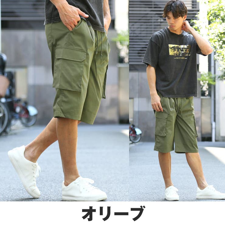 ハーフパンツ・カーゴパンツ・イージパンツ・メンズ・短パン・夏用・5分丈・膝下・大きいサイズ・無地・ウエストゴム・紐付き・ポケット多め・カジュアル・アウトドア・ミリタリー・春服・夏服・シンプル・ストリート・キャンプ