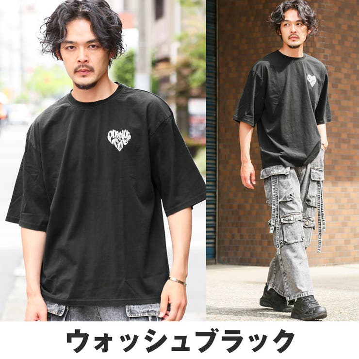 Tシャツ・半袖・メンズ・レディース・半袖Tシャツ・トップス・ピグメント・ハードウォッシュ・ウォッシュ加工・刺繍・ロゴ・ハート・ワンポイント・オーバーサイズ・ビッグシルエット・大きいサイズ・ゆったり・カジュアル・ストリート・黒・ブラック・グレー・チャコール