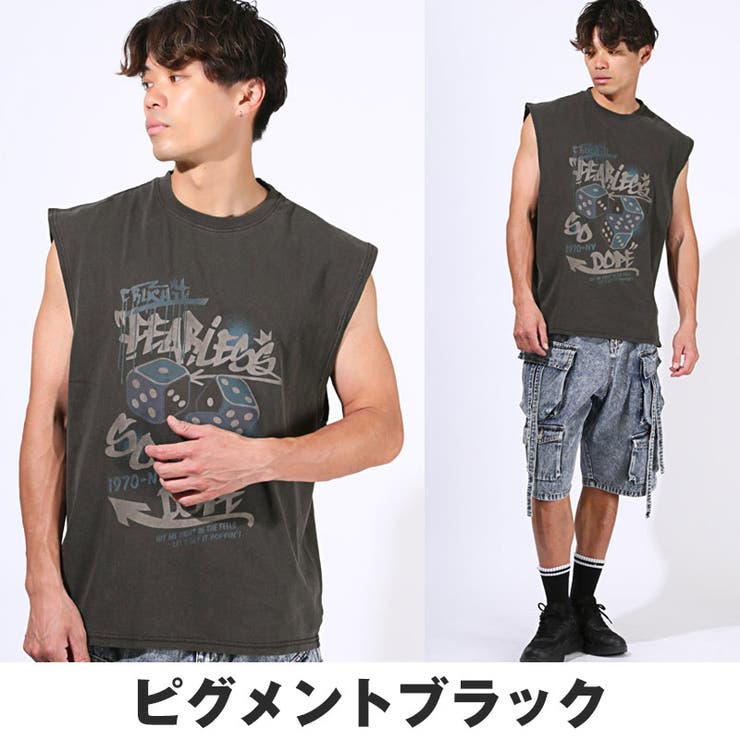 Tシャツ・ノースリーブ・スリーブレス・メンズ・トップス・スリーブレスTシャツ・ノースリーブTシャツ・タンクトップ・ノースリ・トレーニング・カットオフ・ヴィンテージ・ビンテージ・ピグメント加工・ウォッシュ加工・古着・ピグメントブラック・ウォッシュブラック
