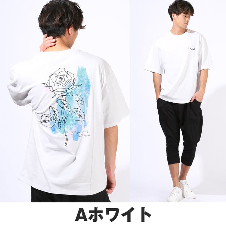 Tシャツ・半袖・メンズ・半袖Tシャツ・トップス・カットソー・オーバーサイズ・大きいサイズ・ビッグシルエット・ゆったり・バックプリント・プリントTシャツ・グラフィック・花・フラワー・花柄・ロゴ・刺繍・ワンポイント・白T・黒T・ブラック・ネイビー・紺・杢グレー