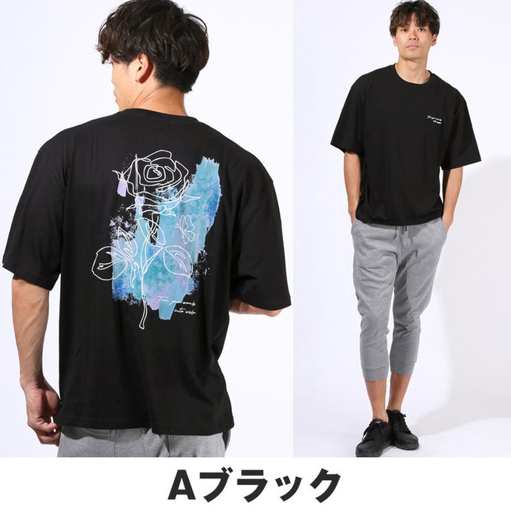 Tシャツ・半袖・メンズ・半袖Tシャツ・トップス・カットソー・オーバーサイズ・大きいサイズ・ビッグシルエット・ゆったり・バックプリント・プリントTシャツ・グラフィック・花・フラワー・花柄・ロゴ・刺繍・ワンポイント・白T・黒T・ブラック・ネイビー・紺・杢グレー