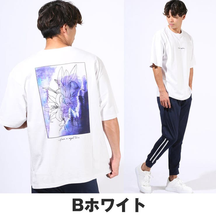 Tシャツ・半袖・メンズ・半袖Tシャツ・トップス・カットソー・オーバーサイズ・大きいサイズ・ビッグシルエット・ゆったり・バックプリント・プリントTシャツ・グラフィック・花・フラワー・花柄・ロゴ・刺繍・ワンポイント・白T・黒T・ブラック・ネイビー・紺・杢グレー