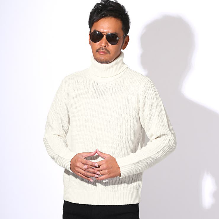 ホワイト | ニット メンズ タートルネック | LUXSTYLE