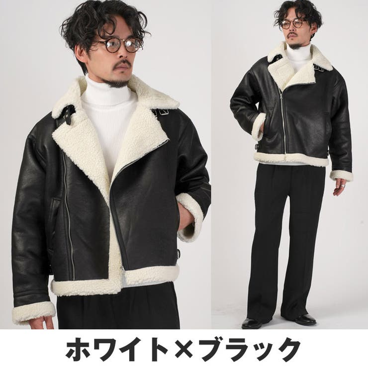 ブラック×ブラック】ムートンジャケット ダブルジャケット メンズ[品番