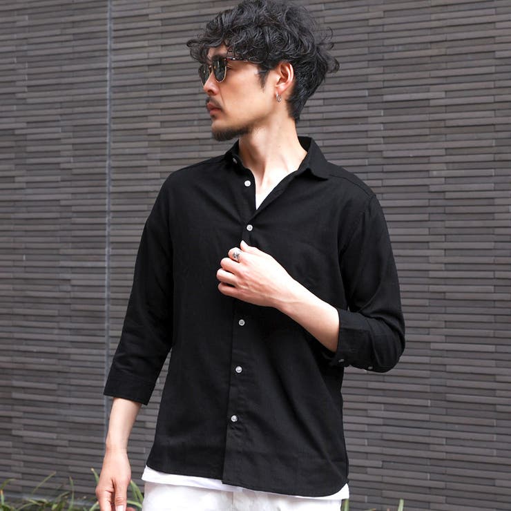 ブラック | 7分袖シャツ リネンシャツ メンズ | LUXSTYLE