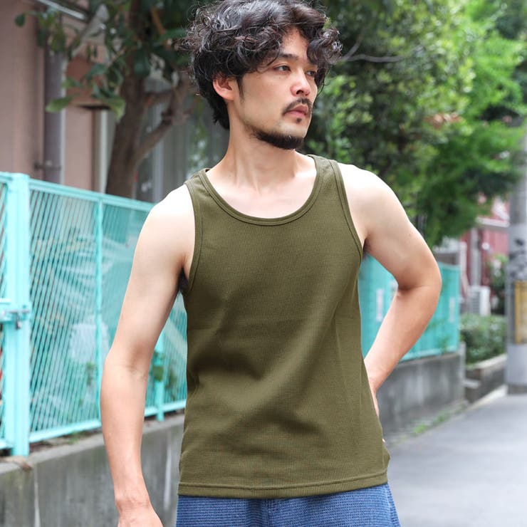 カーキ | タンクトップ メンズ ワッフル | LUXSTYLE