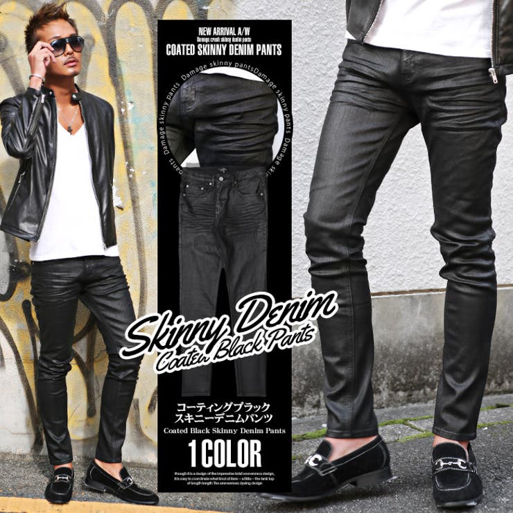 YXNGBRATZ 歪廃 ロゴスキニーブラックデニムパンツ L デニム スキニー メンズ デニムパンツ スキニーデニム