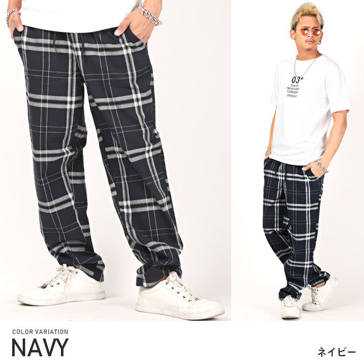 ワイドパンツ メンズ チェックパンツ[品番：LU000009133