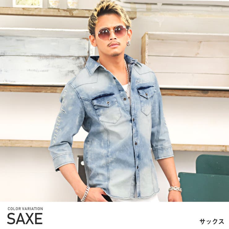 デニムシャツ メンズ 6分袖[品番：LU000009888]｜LUXSTYLE（ラグ