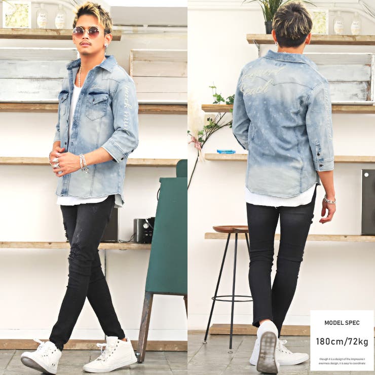 デニムシャツ メンズ 6分袖[品番：LU000009888]｜LUXSTYLE（ラグ