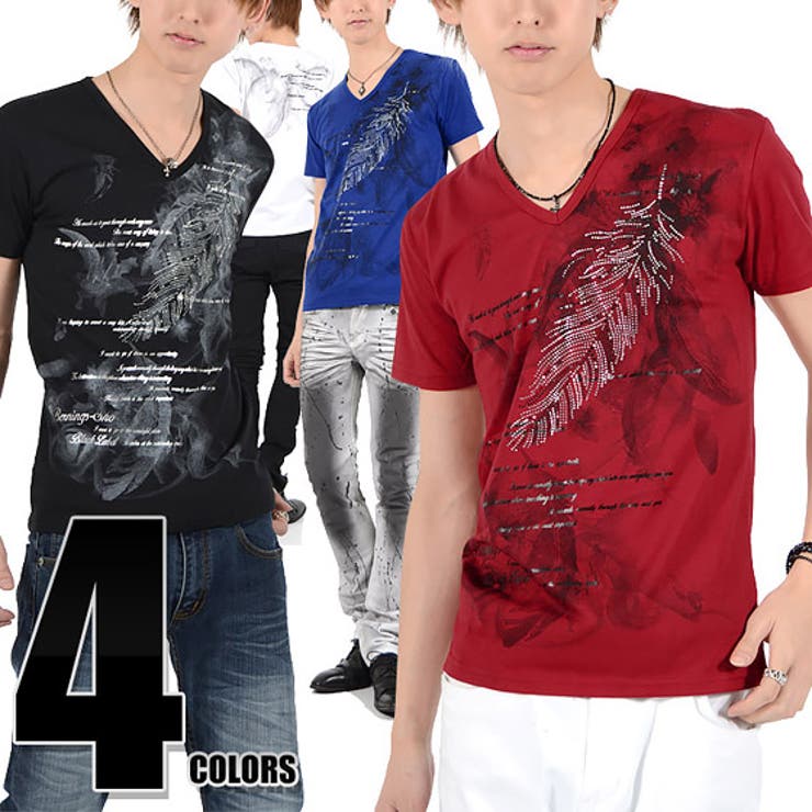 Goa Tシャツ　お兄系 V系 お兄系 Tシャツ メンズV系半袖Vネックフェザー[品番