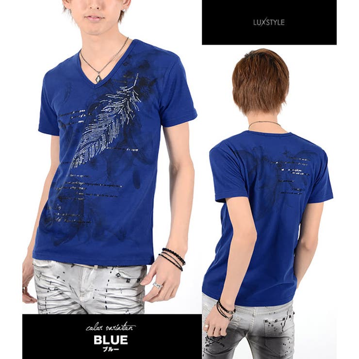 お兄系 Tシャツ メンズV系半袖Vネックフェザー[品番