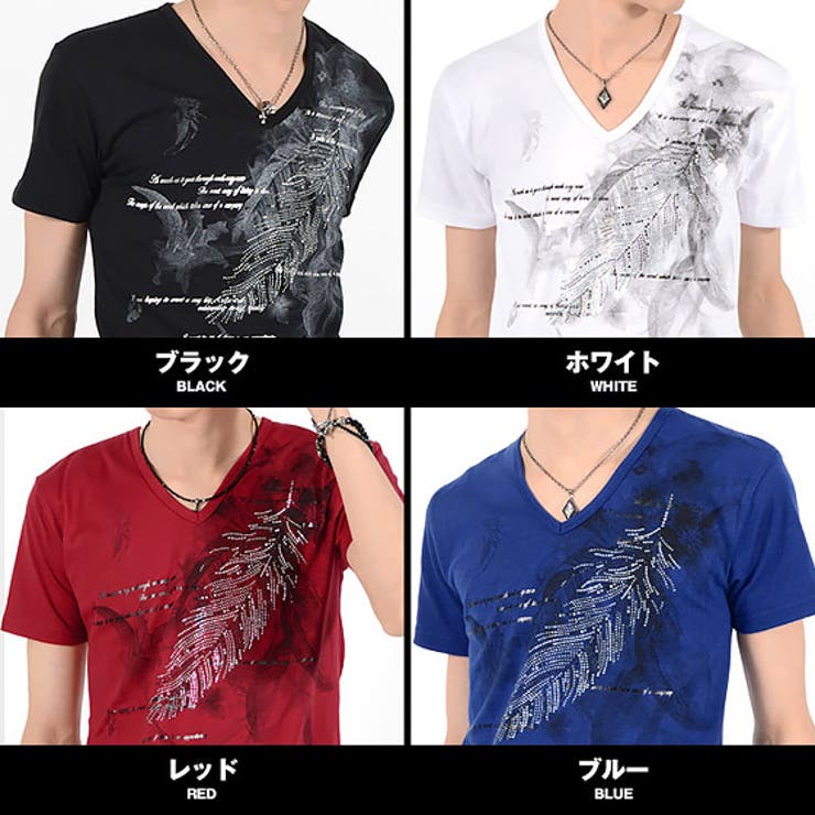 Goa Tシャツ　お兄系 V系 お兄系 Tシャツ メンズV系半袖Vネックフェザー[品番