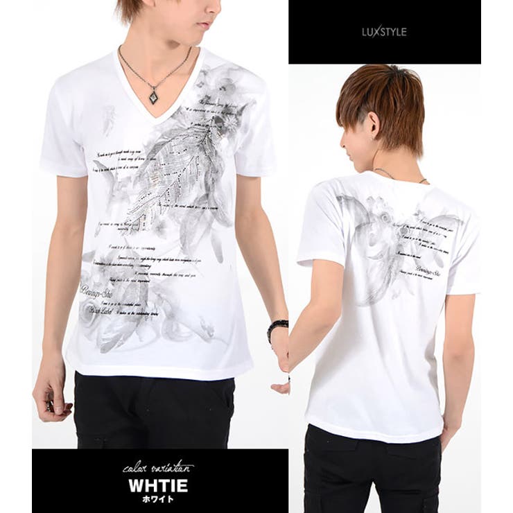 お兄系 Tシャツ メンズV系半袖Vネックフェザー[品番