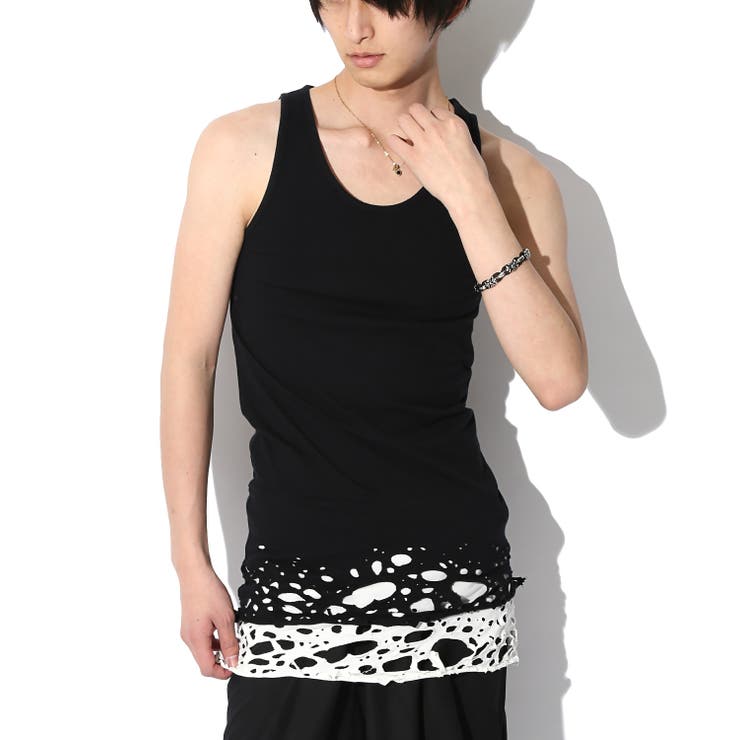 y2k jury black ダメージ レイヤード タンクトップ v系 お兄系 JURY BLACKダメージ レイヤード タンクトップ v系 お兄系 平成 y2k