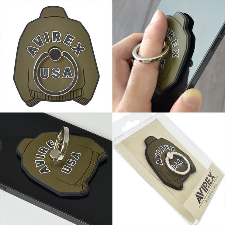AVIREX「シリコンダイカットスマホリング」アヴィレックスブランドリングおしゃれお洒落iPhoneXperiaGalaxyリング落下防止スタンド機能スマートフォンリング
