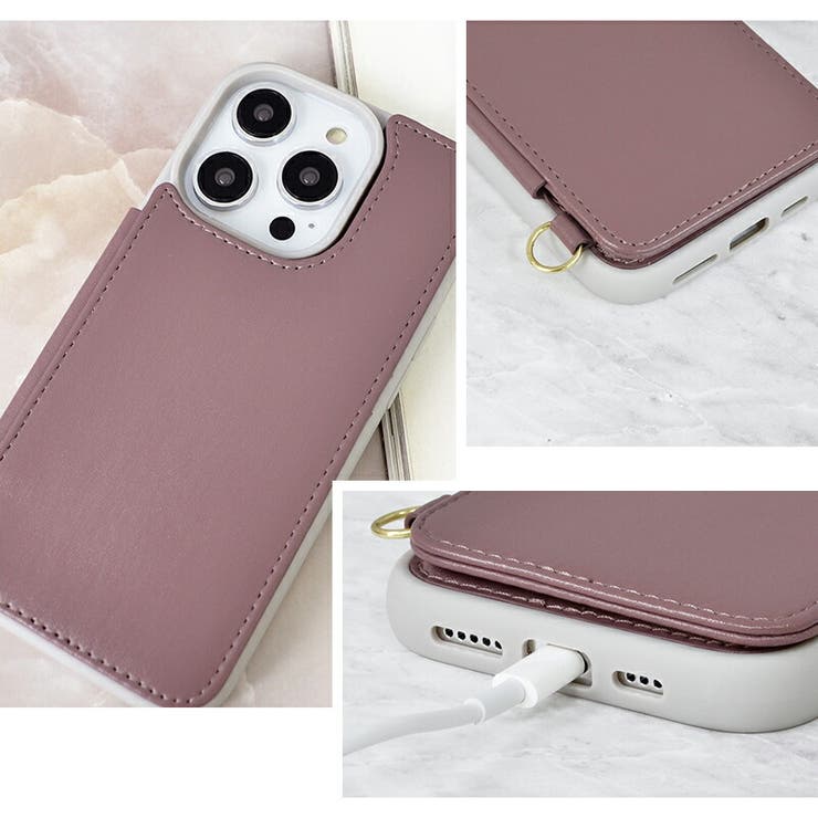 iPhone14iPhone13iPhone14ProSmarfyスマーフィー「カード収納＆ミラー付き背面ケース」