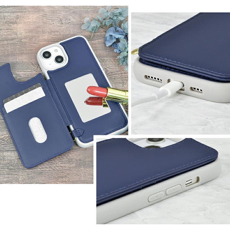 iPhone14iPhone13iPhone14ProSmarfyスマーフィー「カード収納＆ミラー付き背面ケース」
