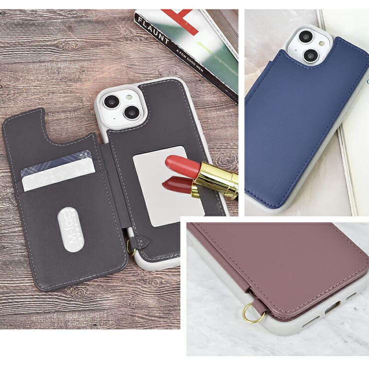 iPhone14iPhone13iPhone14ProSmarfyスマーフィー「カード収納＆ミラー付き背面ケース」
