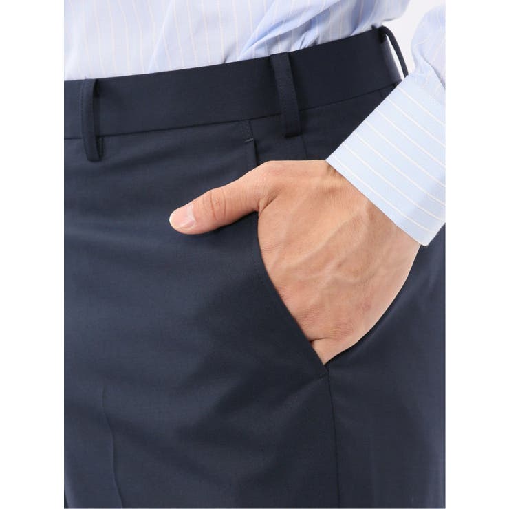 ウール混ストレッチ レギュラーフィット 2ボタン2ピーススーツ 無地紺 | TAKA-Q MEN | 詳細画像15 