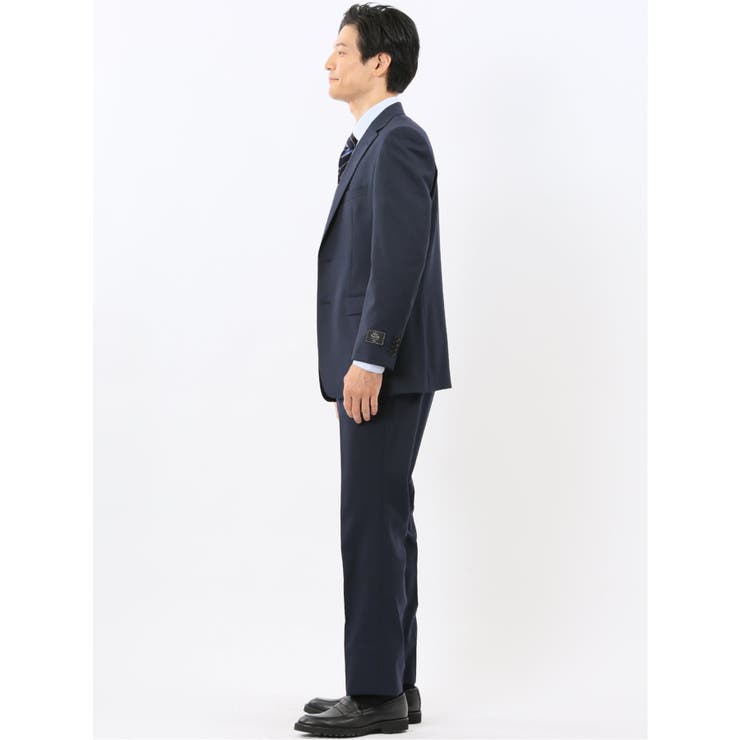 ウール混ストレッチ レギュラーフィット 2ボタン2ピーススーツ 無地紺 | TAKA-Q MEN | 詳細画像2 