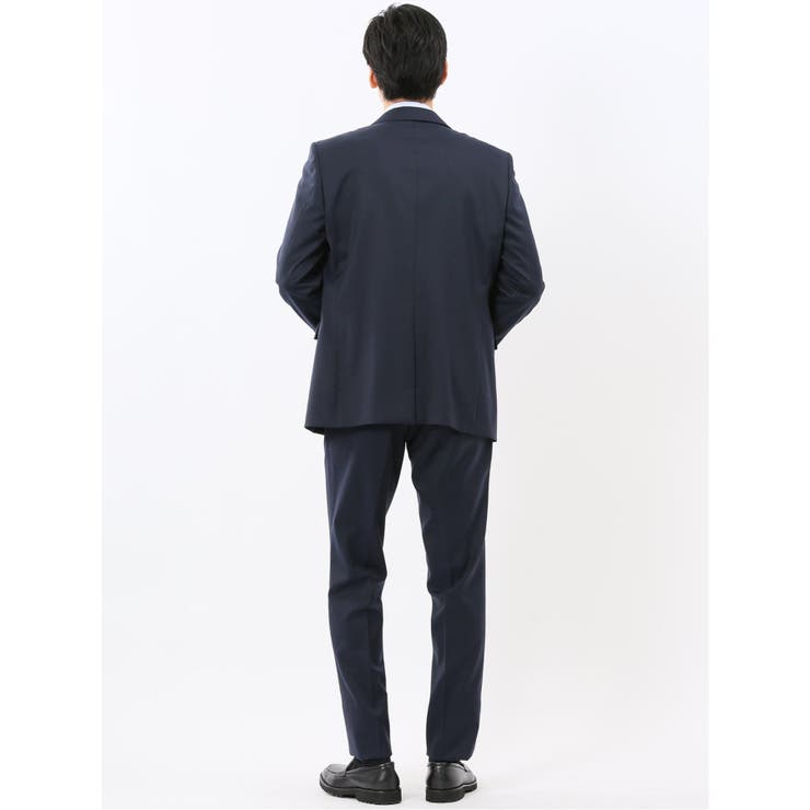 ウール混ストレッチ レギュラーフィット 2ボタン2ピーススーツ 無地紺 | TAKA-Q MEN | 詳細画像3 