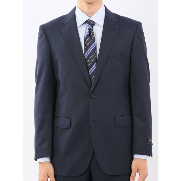 ウール混ストレッチ レギュラーフィット 2ボタン2ピーススーツ 無地紺 | TAKA-Q MEN | 詳細画像5 