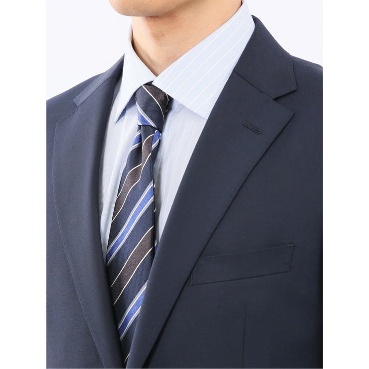 ウール混ストレッチ レギュラーフィット 2ボタン2ピーススーツ 無地紺 | TAKA-Q MEN | 詳細画像8 