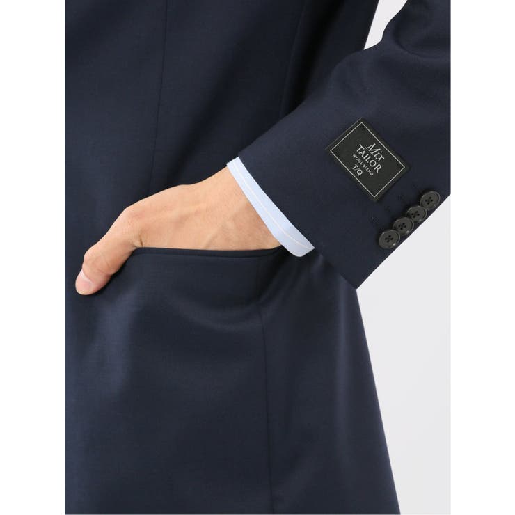 ウール混ストレッチ レギュラーフィット 2ボタン2ピーススーツ 無地紺 | TAKA-Q MEN | 詳細画像9 