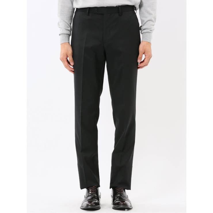 ウール混ストレッチ スリムフィット 2ボタン2ピーススーツ 無地黒 | TAKA-Q MEN | 詳細画像11 