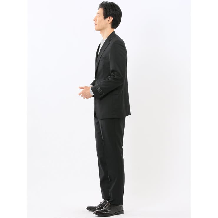 ウール混ストレッチ スリムフィット 2ボタン2ピーススーツ 無地黒 | TAKA-Q MEN | 詳細画像2 