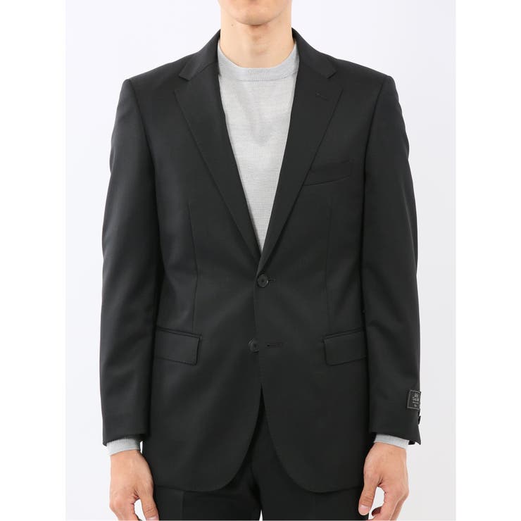 ウール混ストレッチ スリムフィット 2ボタン2ピーススーツ 無地黒 | TAKA-Q MEN | 詳細画像5 
