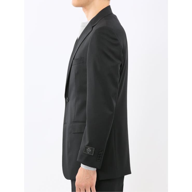 ウール混ストレッチ スリムフィット 2ボタン2ピーススーツ 無地黒 | TAKA-Q MEN | 詳細画像6 