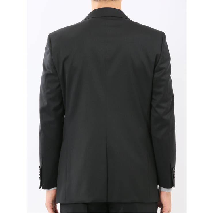 ウール混ストレッチ スリムフィット 2ボタン2ピーススーツ 無地黒 | TAKA-Q MEN | 詳細画像7 