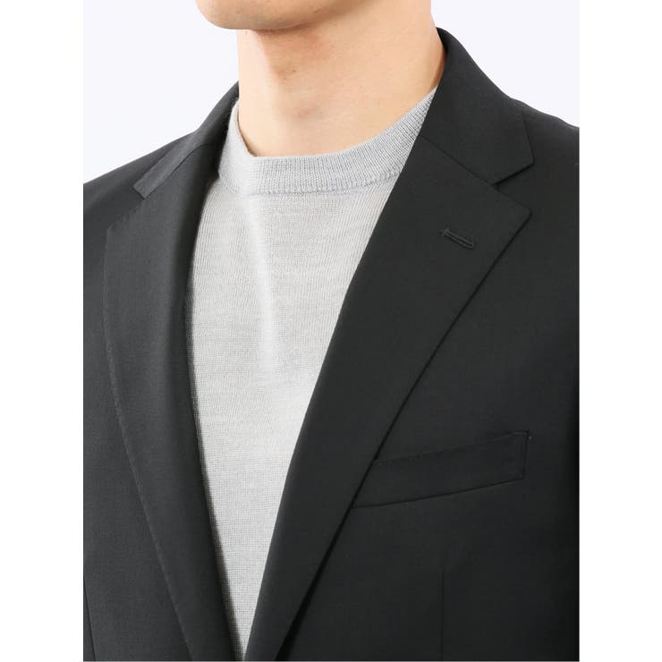 ウール混ストレッチ スリムフィット 2ボタン2ピーススーツ 無地黒 | TAKA-Q MEN | 詳細画像8 