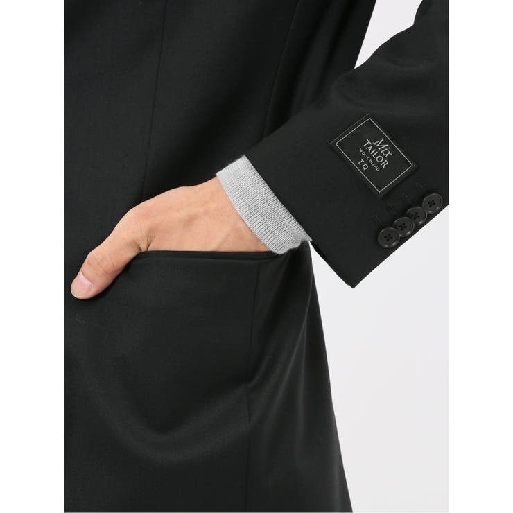 ウール混ストレッチ スリムフィット 2ボタン2ピーススーツ 無地黒 | TAKA-Q MEN | 詳細画像9 