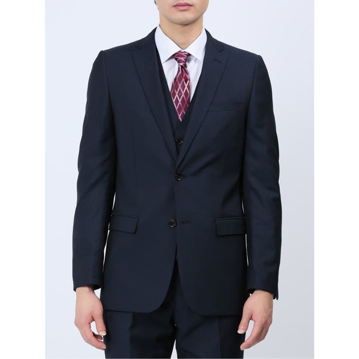 スーツセレクト 3ピースセットアップ ネイビー マイクロチェック