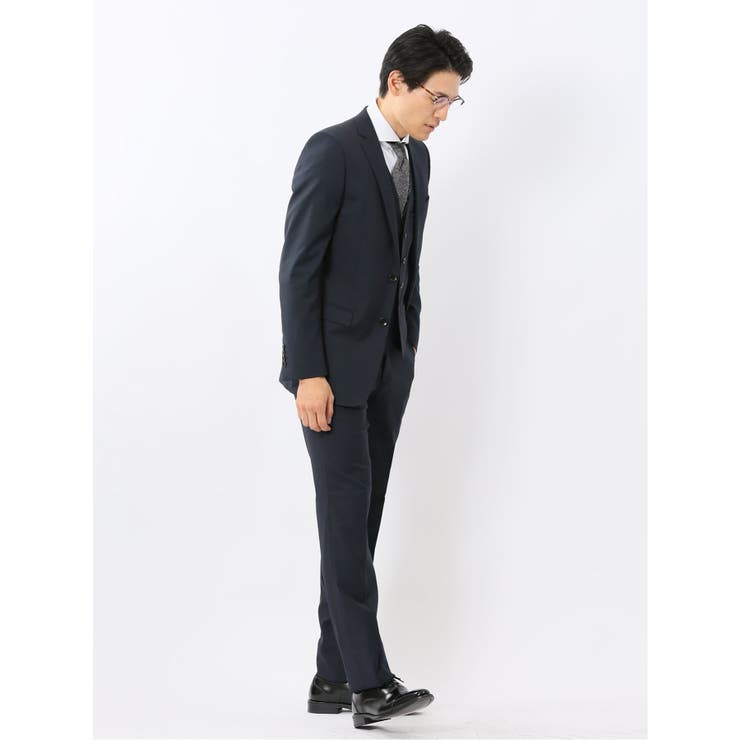 光沢ウール混ストレッチ スリムフィット 2ボタン3ピーススーツ | TAKA-Q MEN | 詳細画像3 