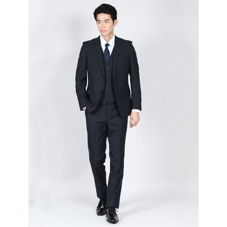 光沢ストレッチ スリムフィット2ボタン3ピーススーツ 組織紺[品番：TKQJ0012888]｜TAKA-Q  MEN（タカキュー）のメンズファッション通販｜SHOPLIST（ショップリスト）
