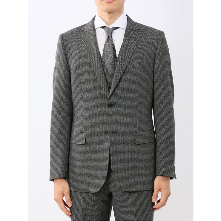 トラベストストレッチ スリムフィット 2ボタン3ピーススーツ 千鳥グレー | TAKA-Q MEN | 詳細画像4 