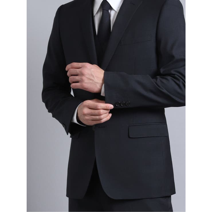 光沢ストレッチ スリムフィット2ボタン3ピーススーツ シャドーチェック