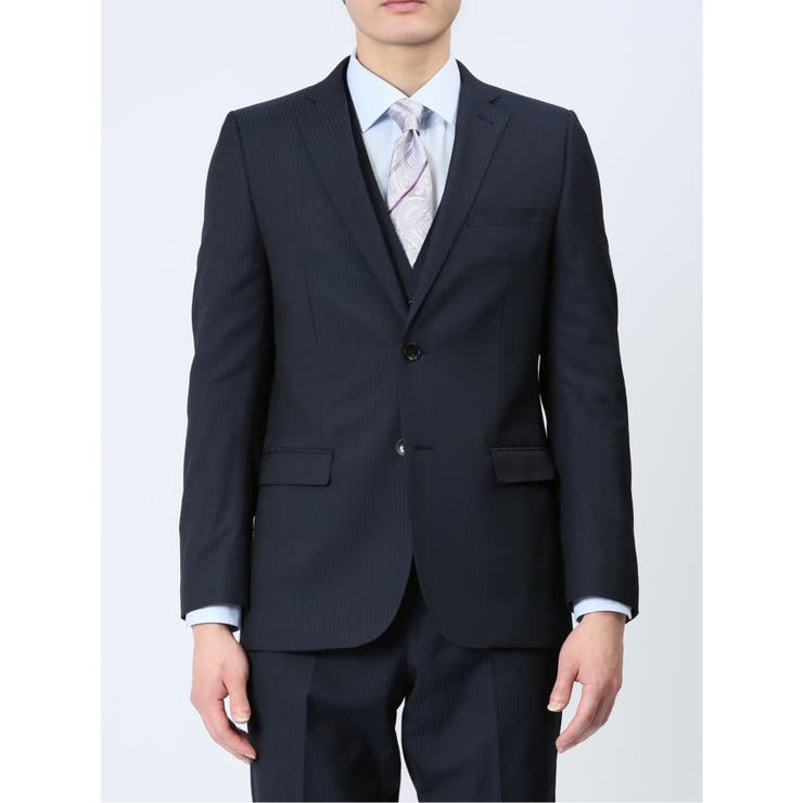 超光沢ストレッチ スリムフィット 2ボタン3ピーススーツ シャドーストライプ紺[品番：TKQJ0021096]｜TAKA-Q  MEN（タカキュー）のメンズファッション通販｜SHOPLIST（ショップリスト）