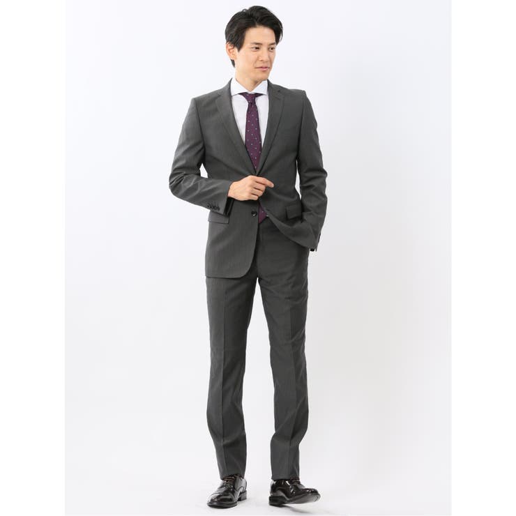 光沢ウール混ストレッチ スリムフィット 2ボタン2ピーススーツ | TAKA-Q MEN | 詳細画像1 