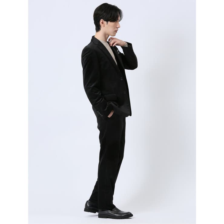 ベルベット調 スリムフィット 2ボタン3ピーススーツ カルゼ黒[品番：TKQJ0023995]｜TAKA-Q  MEN（タカキュー）のメンズファッション通販｜SHOPLIST（ショップリスト）